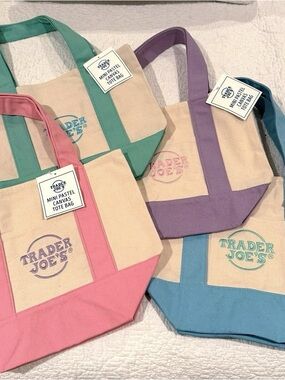 Trader Joe’s Mini Pastel Canvas Tote Bags Set | Limited Colors | New w/ Tags